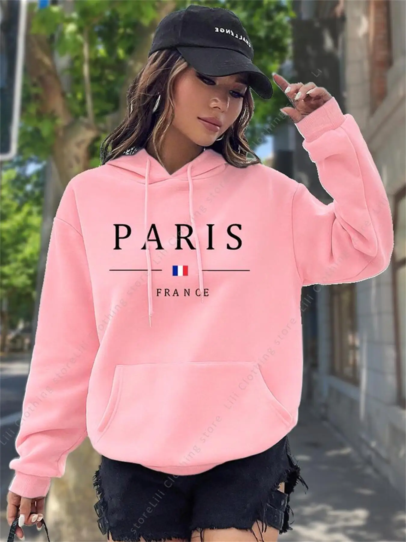 Winter Clothing Drawing - Moletom Feminino com Capuz Estampado PARIS,